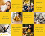 Aimex Water lifestyle collage showing family health benefits of purified water for babies, seniors, daily hydration, and cooking across Australian homes.